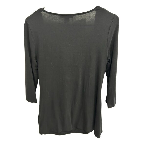 White House Black Market Black Drape Neck 3/4 Sleeve Top Womens Sz Medium - Picture 2 of 9